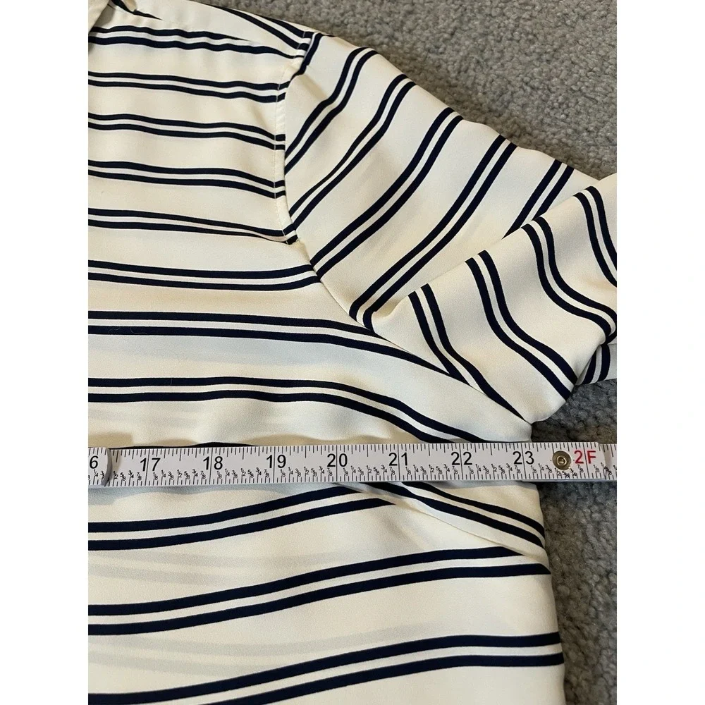 90s Talbots Striped Tunic Button Blouse XL White Black Long Sleeve Career Party - Picture 8 of 12